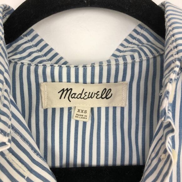 Madewell play courier blue white striped short sleeve button down boxy shirt XXS - Picture 7 of 7